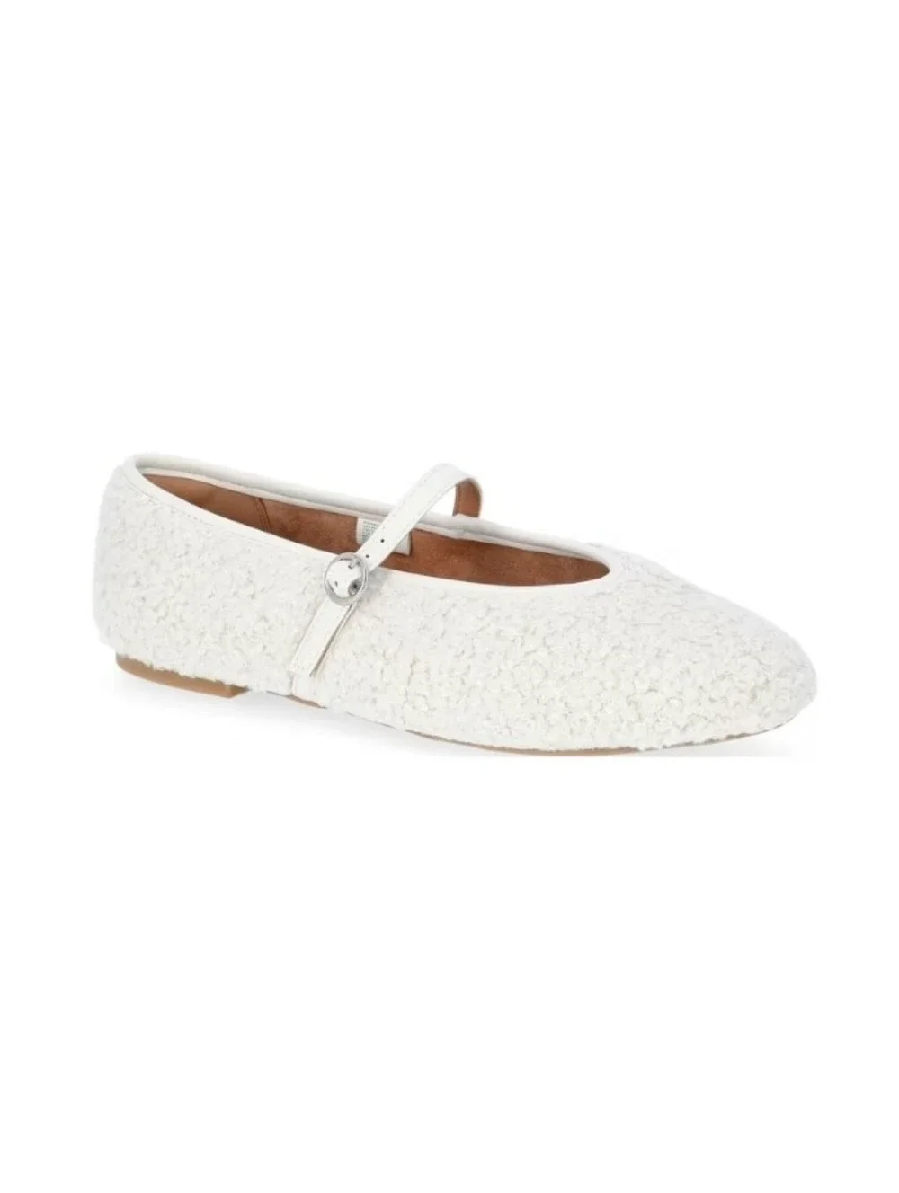 No Boundaries Cream Off-White Faux-Shearling Mary Jane Flats Women's Size 11
